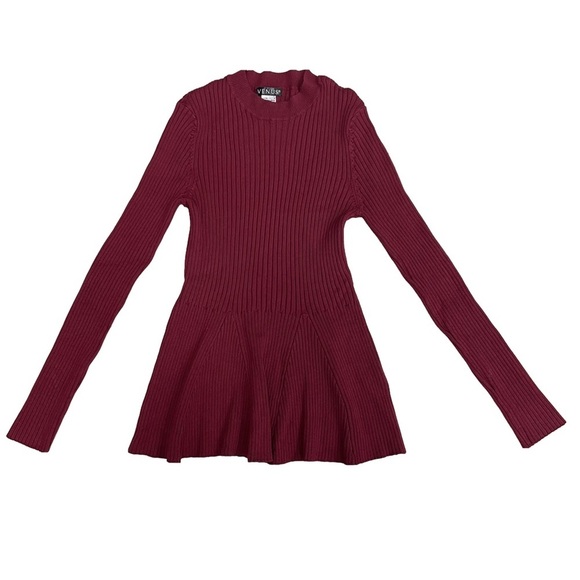 Venus Sweater Burgundy Fitted Stretch Flare Waist Women’s Size Small - Picture 2 of 10
